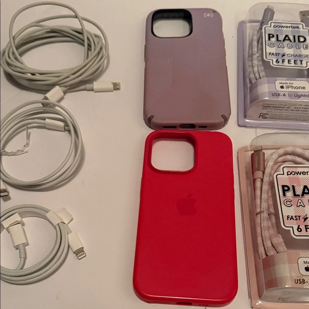 Apple Charging Cable & Case Set - Red, Purple, White